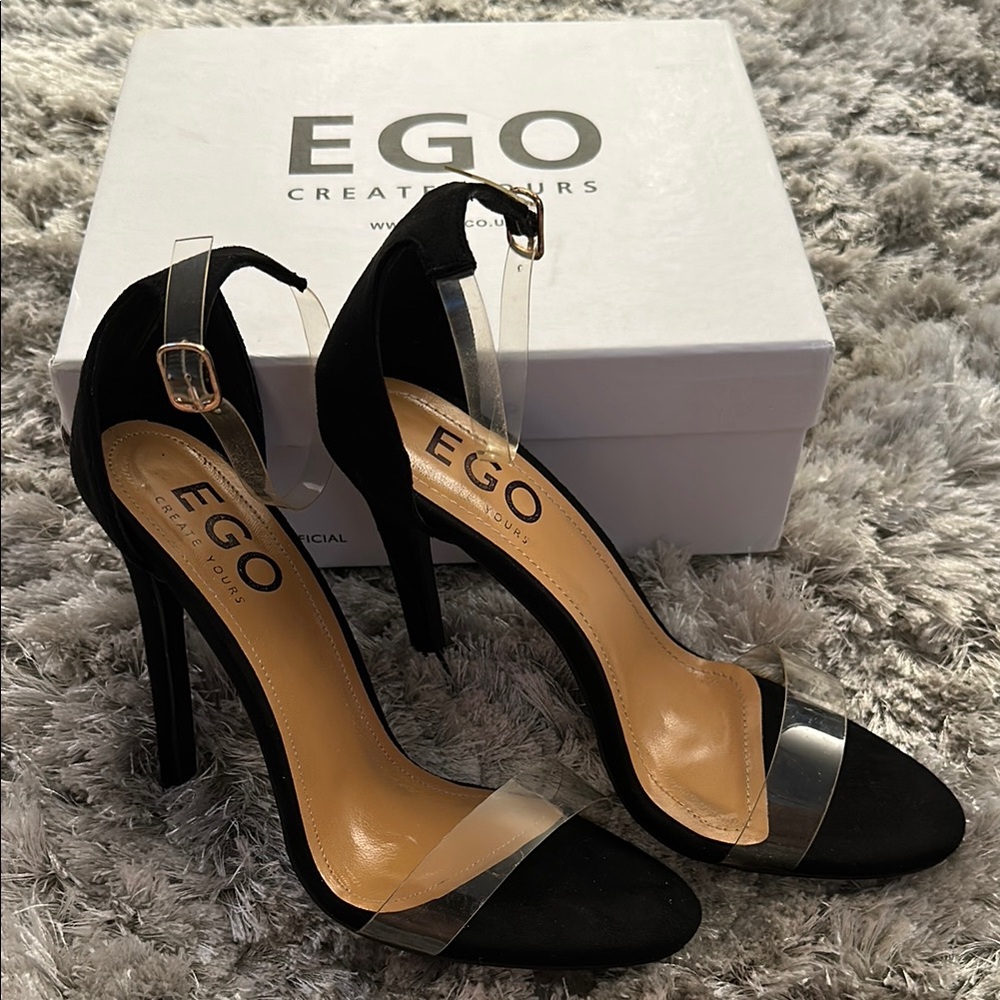 NEW EGO Black Stiletto Heels with Ankle Strap